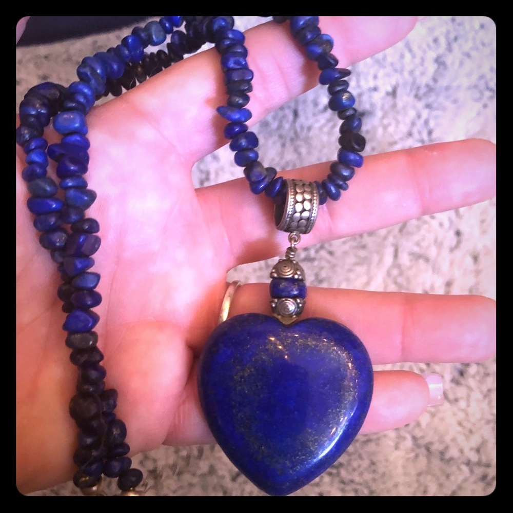 Heart necklace made of Lapis Lazuli crystals